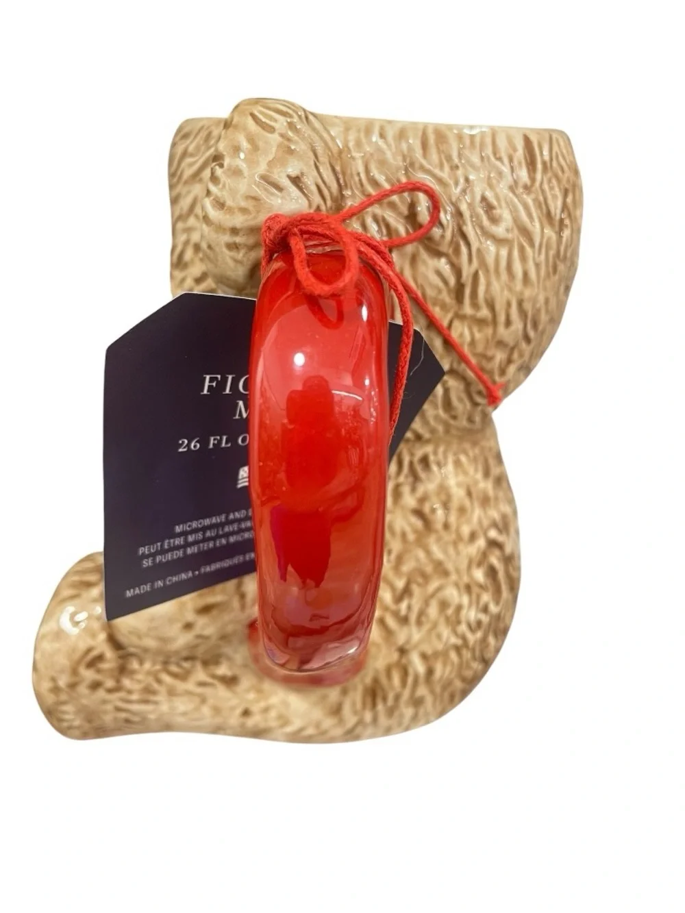 Liberty Home Red Bow Teddy Bear Drum Ceramic Mug - 26 ounces - NWT